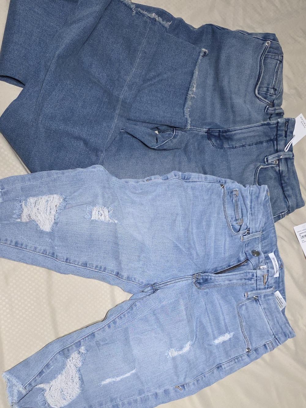 Good American Distressed Light & Medium Blue Straight Leg Jeans